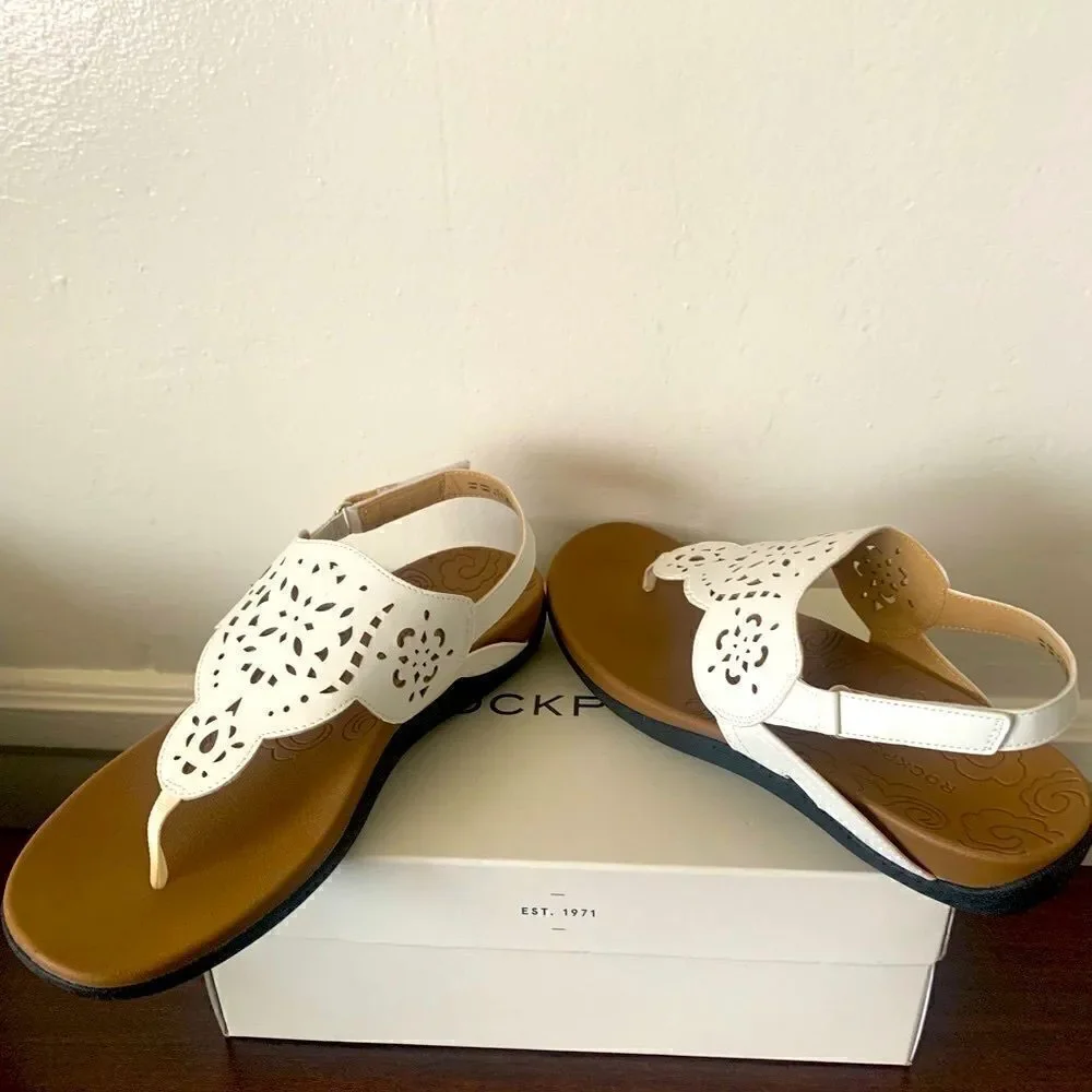 Rockport Women’s sling back leather flat white sandal Sz 11, NIB